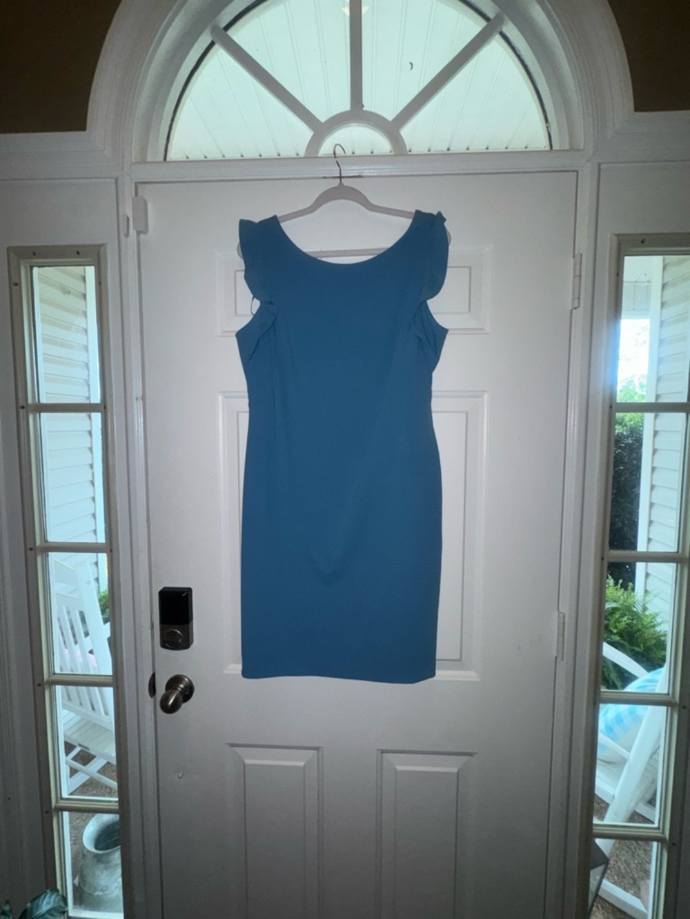 Calvin Klein Teal Blue Ruffle-Sleeve Sheath Dress